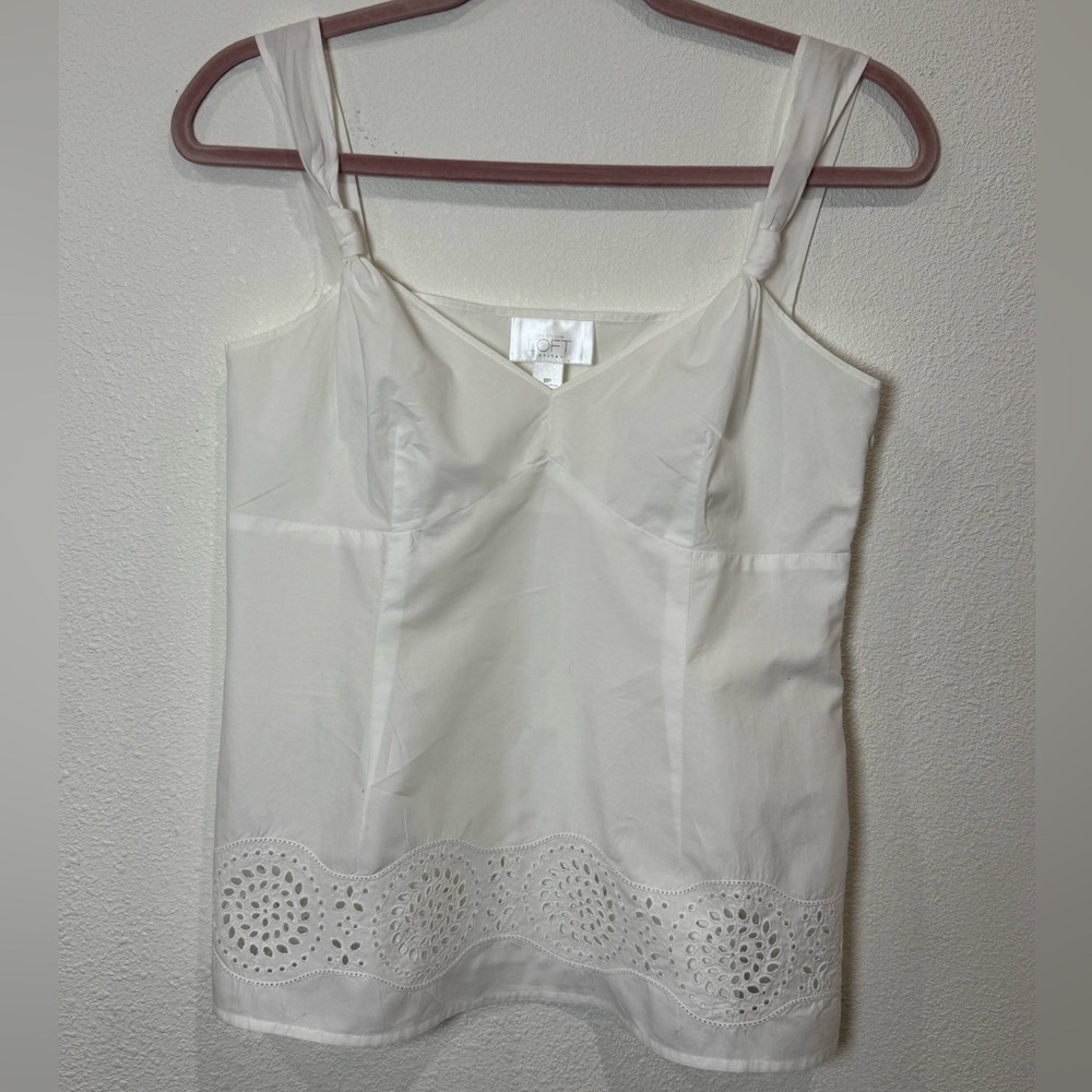 LOFT Petite White Eyelet Tank Top 100% Cotton Cottagecore Summer Size 6P - Picture 2 of 9